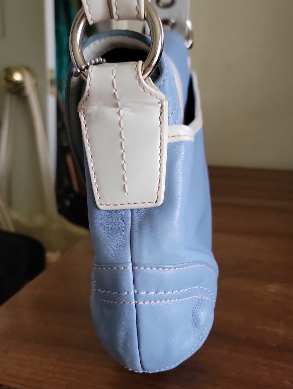 Coach Light Blue and Cream Shoulder Bag - Classic Curved Silhouette - Picture 6 of 14